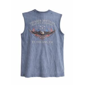 Vintage Harley Davidson Muscle Tee Size Medium Blue Biker Graphic Logo